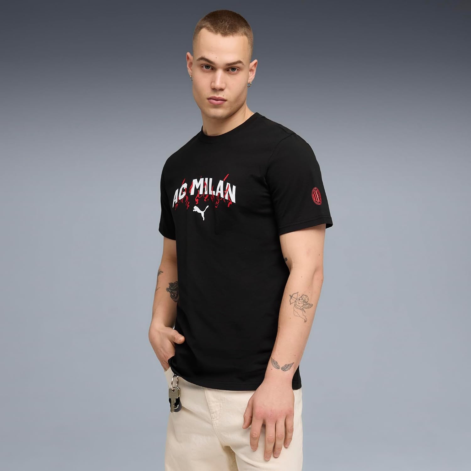 PUMA Mens Ac Milan Ftblculture Graphic Crew Neck Short Sleeve Casual Tops Casual - Black