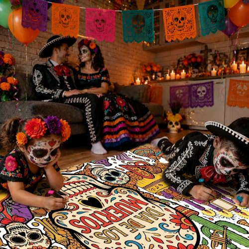 Image of Dia De Los Muertos Crafts for Kids - Day of The Dead Giant Coloring Poster | 30 x 72 Inches Jumbo Coloring Banner - Kids Gifts Activities Toys Dia de Los Muertos Party Favors Decorations | Kids Games