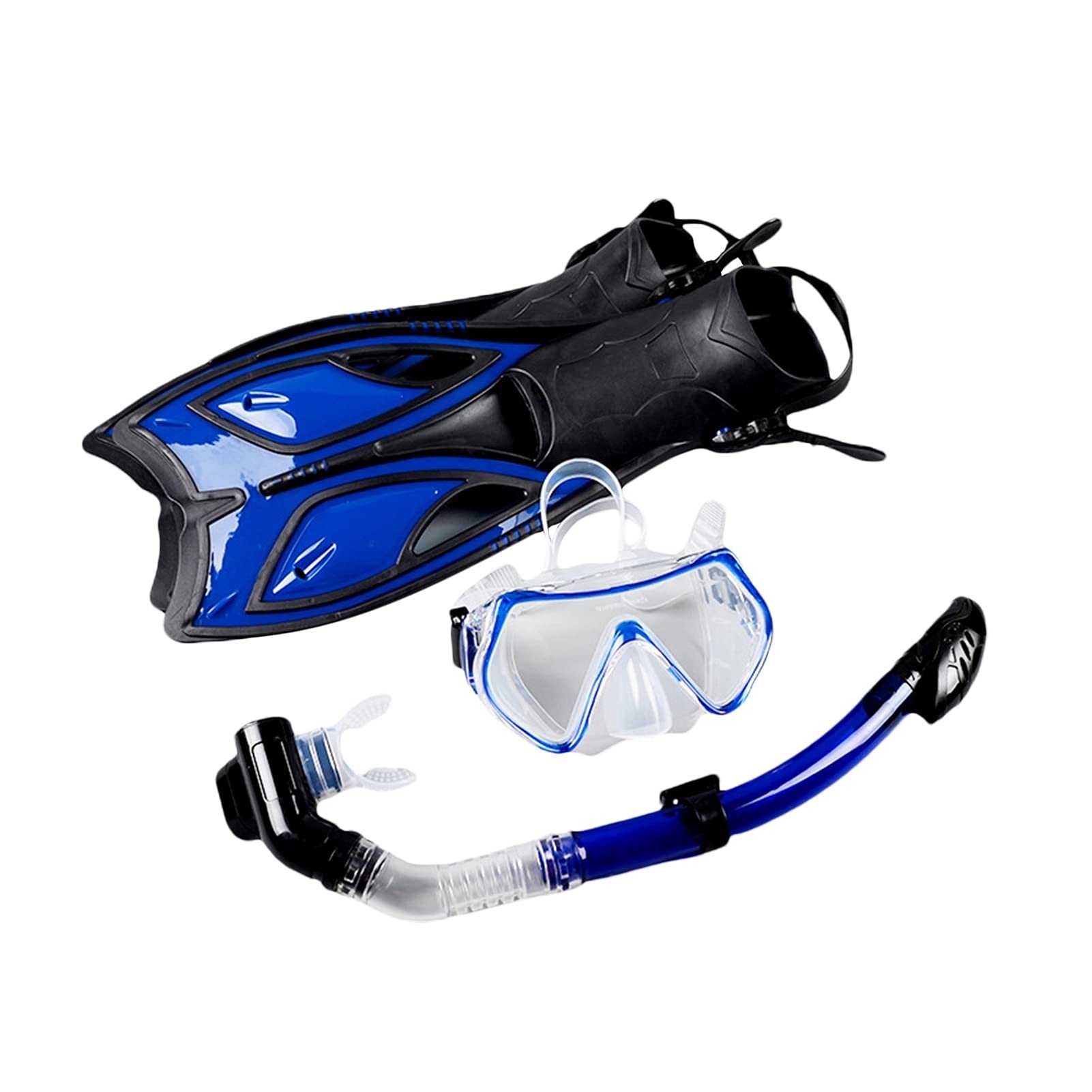 Juego de máscara de Snorkel de Vidrio Templado con Snorkel Completamente seco, Aletas largas y Gafas de Buceo para Adultos