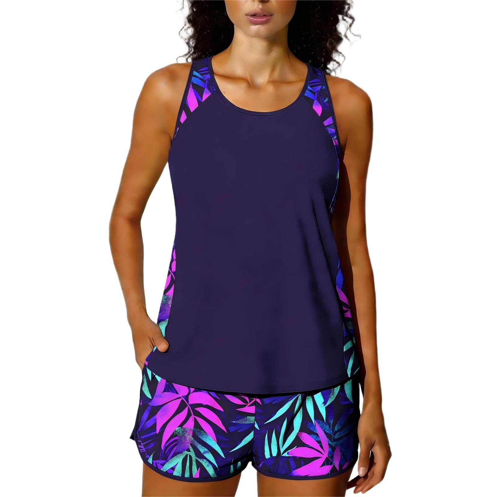 RLEHJN Tankini Damen Bauchweg,Zweiteilig Badeanzug Elegant Tanktop Swimsuits Bademode High Waist Schwimmanzug mit Badeshorts Badeanzüge Weiche Bequeme Swimwear Outdoor Sport Badebekleidung