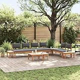 CongVVFV 5-teiliges Gartenbank-Set mit Kissen aus atmungsaktivem Polyester - Massivholz aus Teak für Terrasse und Balkon - Robustes Design mit braunen und cremeweißen Kissen