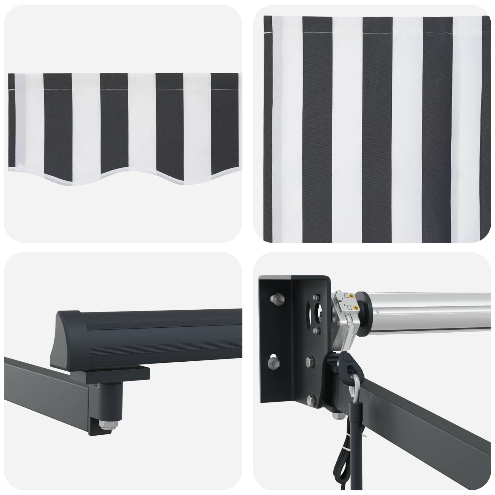 Toldo eléctrico extensible con panel solar antracita blanco 3,5 x 2,5 m para terraza, balcón, jardín, protección solar, resistente al viento, resistente a la intemperie