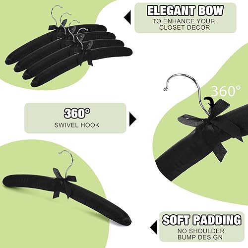 Miniatura 4 de 24 perchas acolchadas de satén con gancho giratorio antioxidante para colgar vestidos, suéteres, trajes y más (negro)