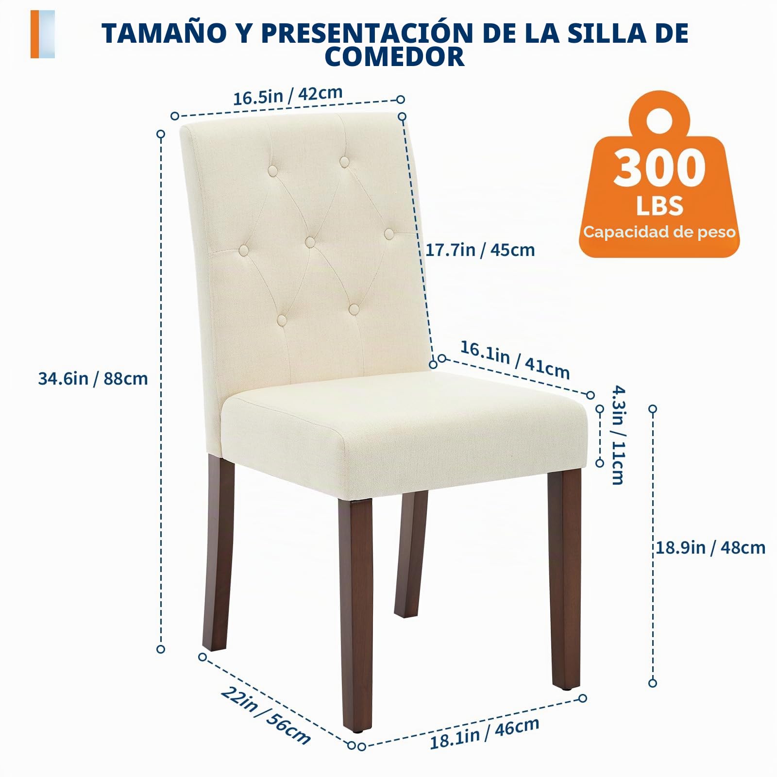 Sillas De Comedor Modernas Tapizadas - Juego 2 con Lino Gris, Diseño Parsons, Patas Madera Resistentes, Respaldo Alto Comodidad para Comedor, Cocina, Restaurante Paquete Lino (Beige 2)