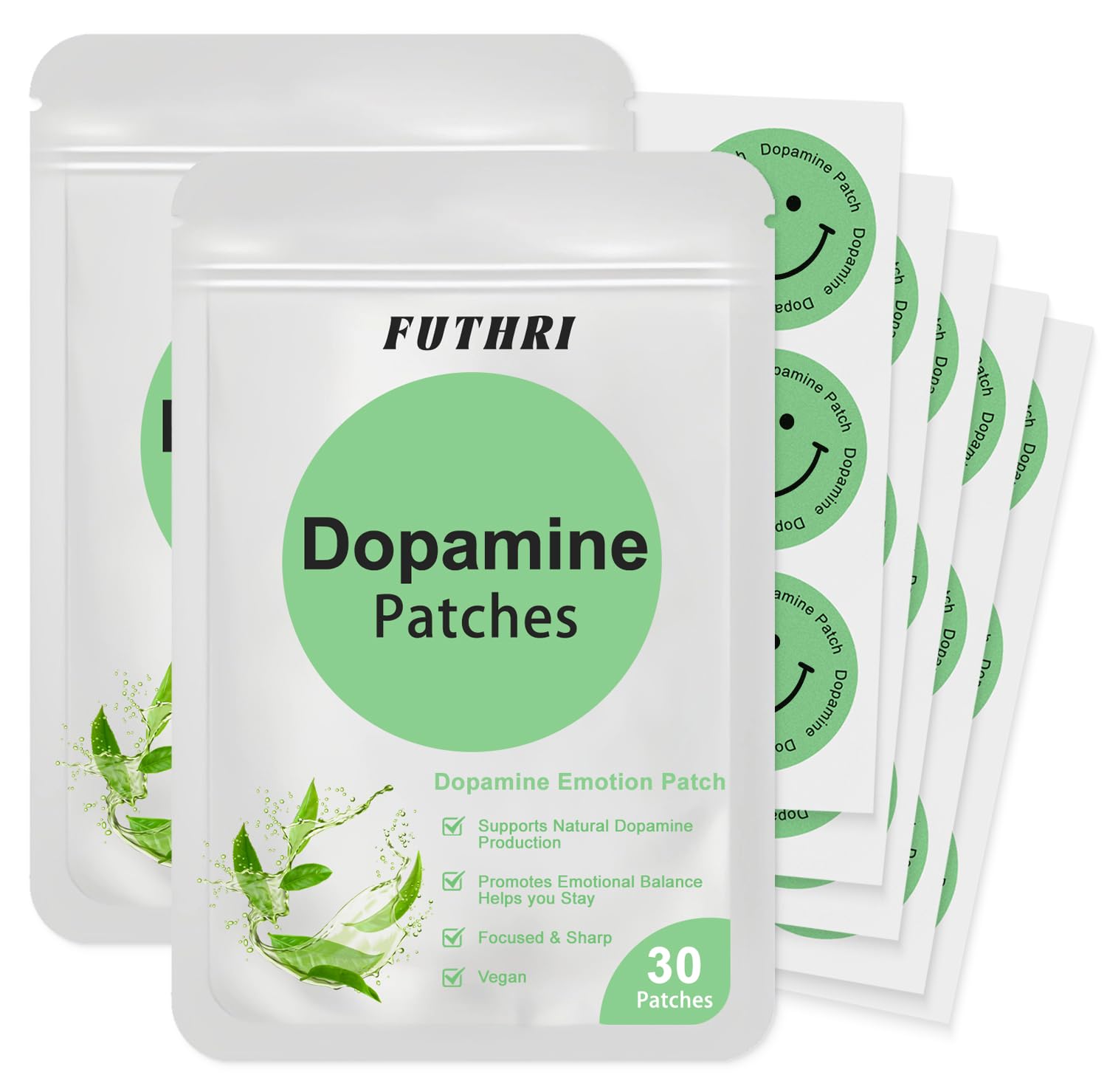 Dopamine Patches 60 Count, Mood Boost & Positivity Support, Extra Strength Plant-Based Formula, Vegan Mood Support Patch for Daily Mental Wellness