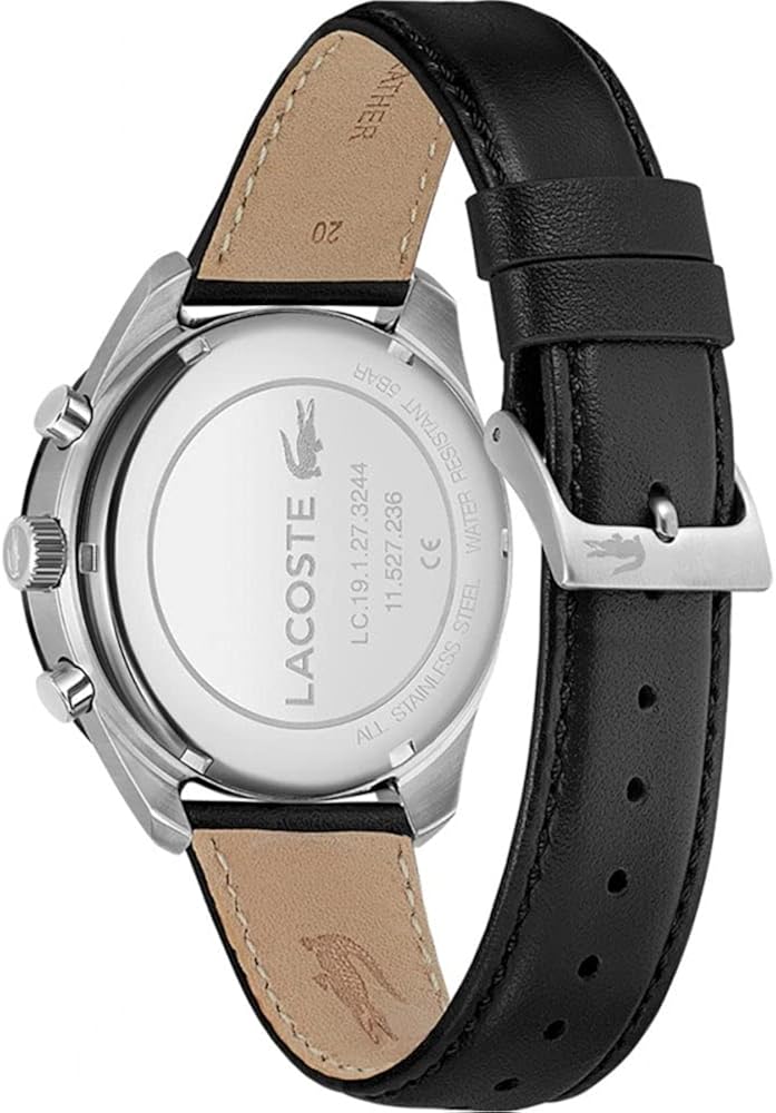 Lacoste Orologio con Cronografo al Quarzo da Uomo con Cinturino in Pelle Nero - 2011109 Lacoste Orologio con Cronografo al Quarzo da Uomo con Cinturino in Pelle Nero - 2011109