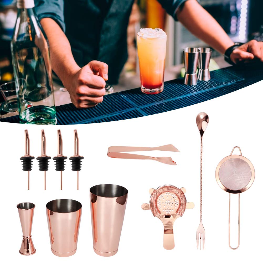 Juego De Coctelera De 11 Piezas, Juego De Coctelera, Juego De Herramientas De Coctelera Profesional De Acero Inoxidable Multifunción Juego Completo De Herramientas(Rose Gold)