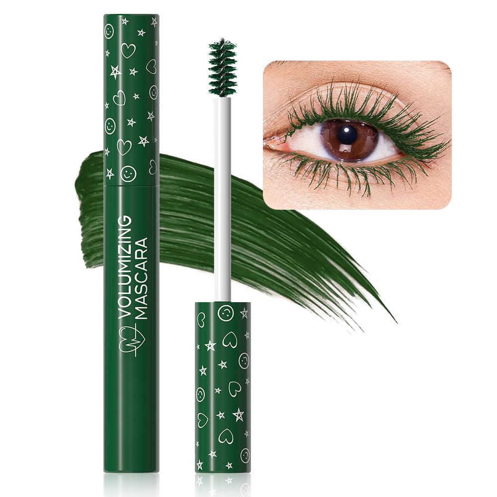 Colored Waterproof Mascara Set for Eyelashes - Long Lasting, Charming, Voluminous Eye Makeup for Women, Halloween (1Pcs 06#Green, F)