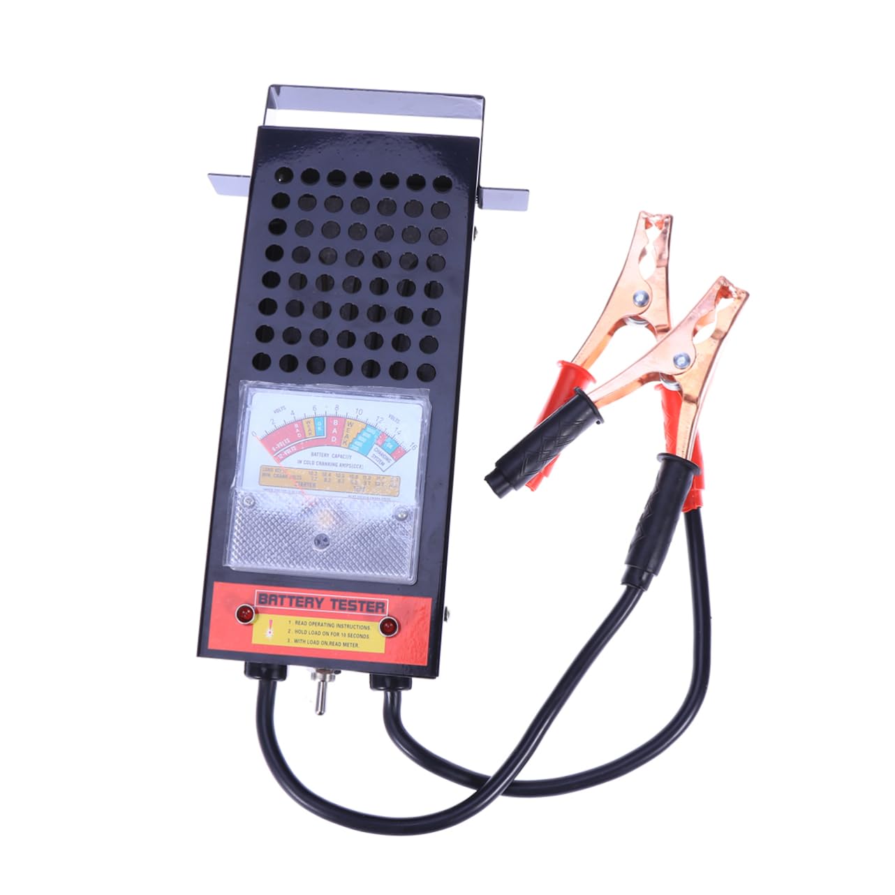 Comprobador de Batería 6-12v 100a Negro en Acero Inoxidable | Vehículo y Motor de Arranque, Diagnóstico de Consumo, Uso Sencillo con Luz Indicadora