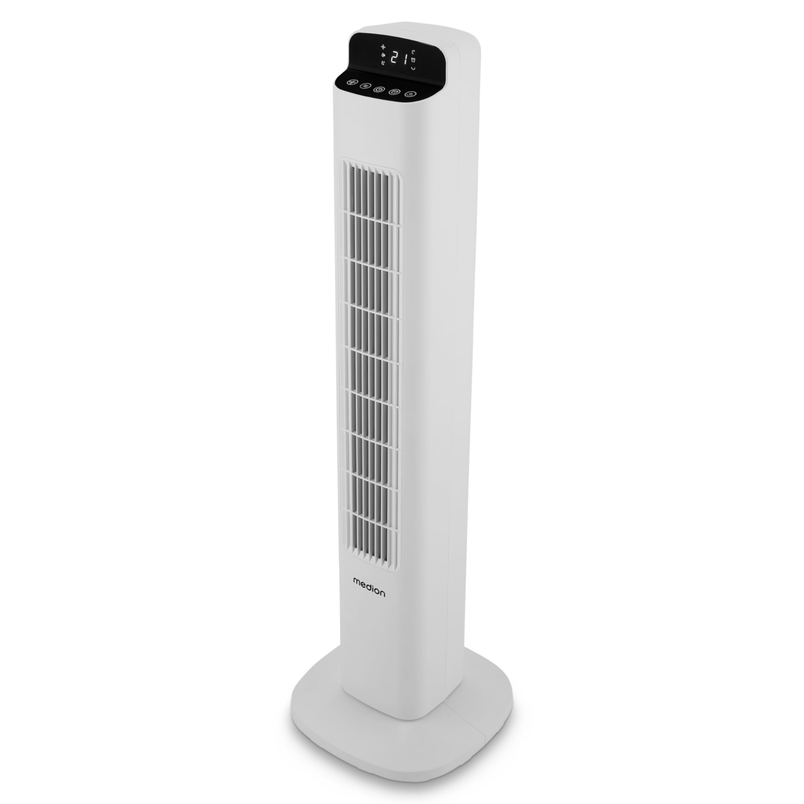 MEDION P15 TF Turmventilator mit Fernbedienung (5 Geschwindigkeitsstufen, leiser Schlafmodus, 45 Watt Leistung, Automatische 80° horizontale Oszillation, LED Display, MD10809) weiß