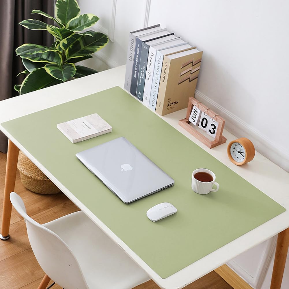 Luxurious Leather Desk Mat Extended Mouse Pad,Durable Office Home School Table Writing Desk Mat Waterproof PU Leather Desk Protector (Matcha Green,90x140cm)