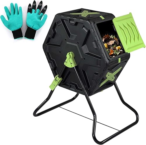 Miniatura 8 de Contenedor de compostaje de doble cámara de 43 galones para exteriores con 2 puertas correderas y sistema de aireación, contenedor de compostaje 43