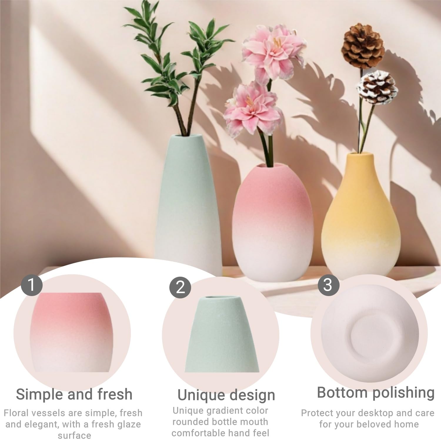Ceramic vase Set-3 Small Flower vases for Decor Ceramic Bud Vase Set, Home Decorative Vase - Image 3