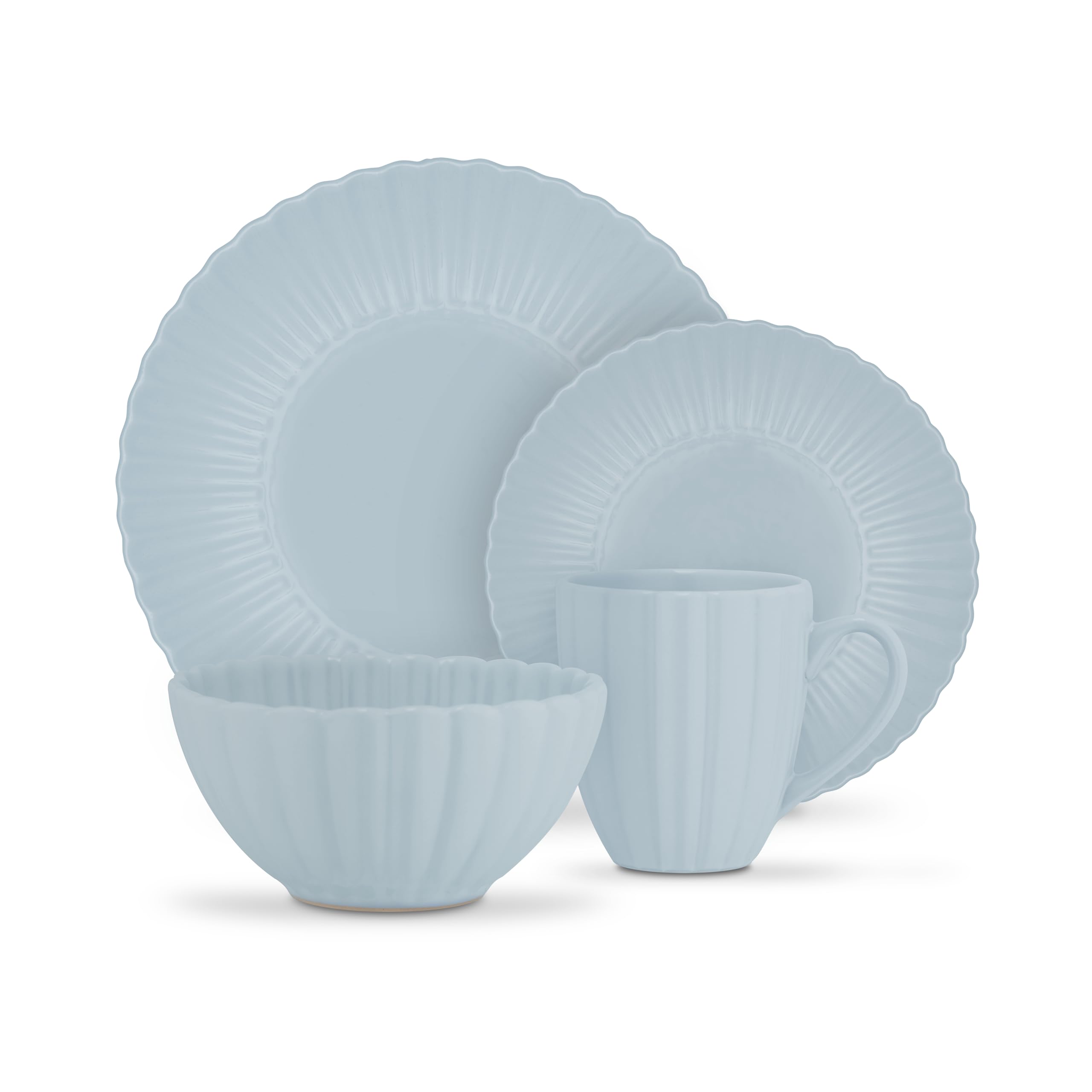 Swan Blue 16 Piece Scallop Stoneware Dinner Set In