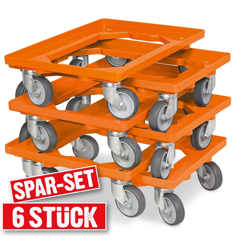 6 x logística Roller/caja Roller para depósito 600 x 400 mm, Capacidad de Carga 250 kg, Color Naranja