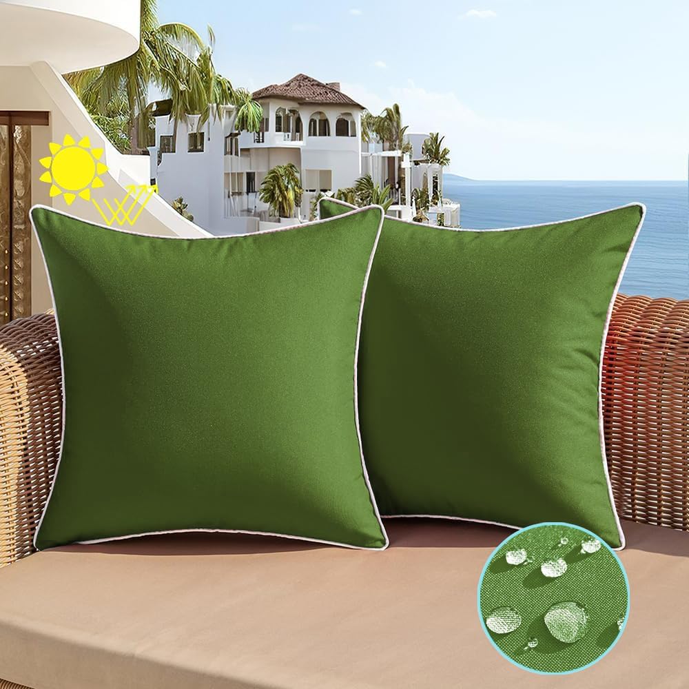 All Smiles Outdoor Waterproof Throw Pillow Covers 20x20 Set of 2 Army Green Decorative Patio Tent Bed Sofa Living Room Furniture Cushion Cases Outside Decor for Couch Garden Bench Porch 20" x 20" (Pack of 2) Army Green