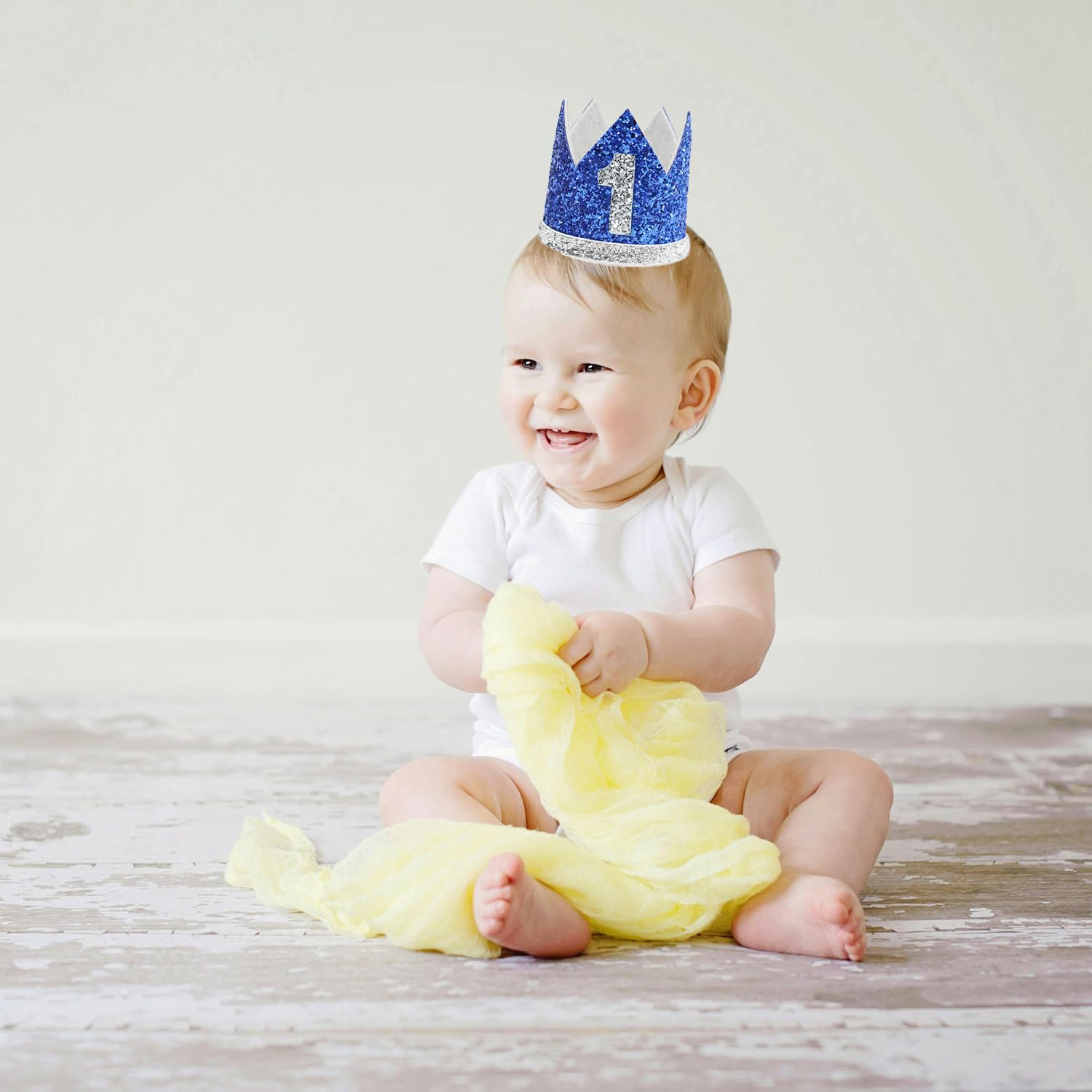 Eoopoon 1st Birthday Crown Hat, Blue Glitter Party Decorations for Baby Boy/Girl
