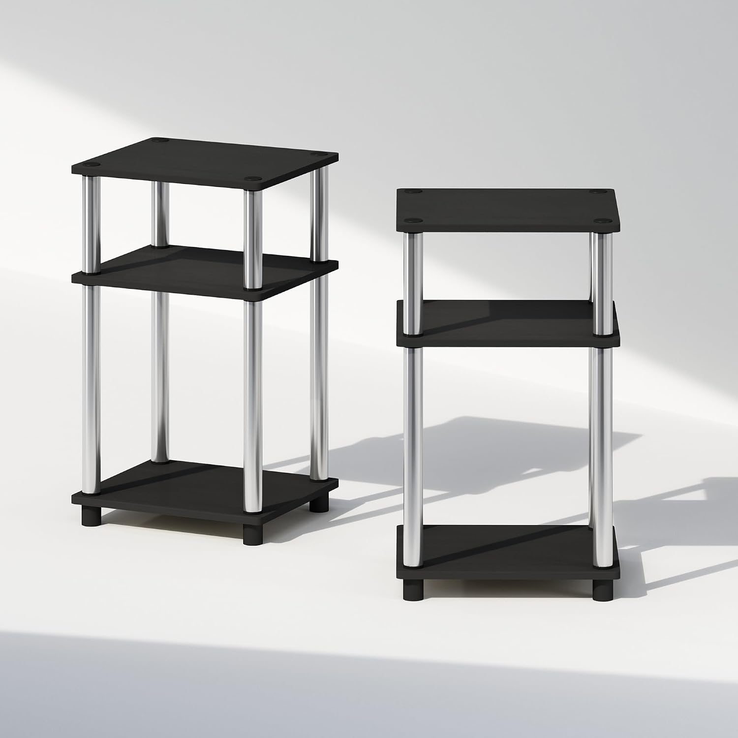 Furinno Just 3-Tier Turn-N-Tube Open Storage Nightstand, 2-Pack, Americano, Stainless Steel Tubes