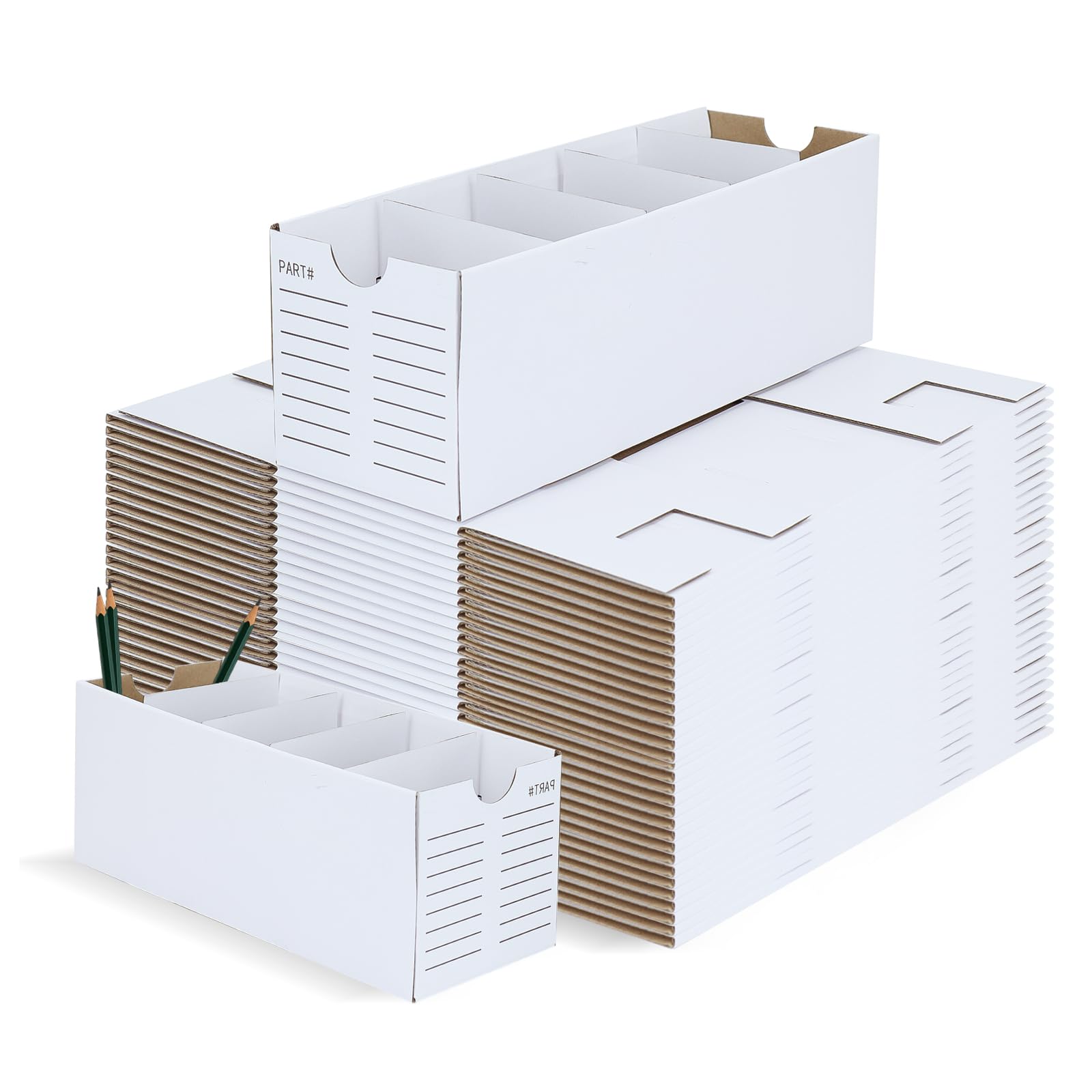 RWFMO 30 Pack Cardboard Storage Parts Bins Boxes, Cardboard Storage Boxes Bulk with Dividers, Pantry Organizer Bins for Office Garage Warehouse Organization (31 x 10.5 x 10 cm)