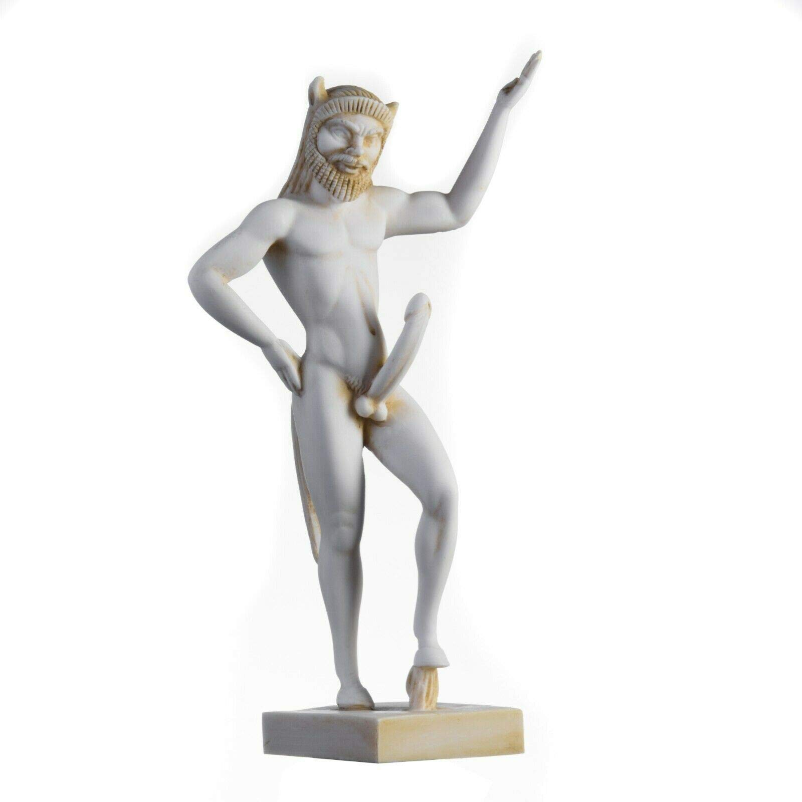 Beautifulgreekstatues Men's Gold Satyr Pan Panas Greek Roman Statue Handmade Alabaster Figure 12.6"