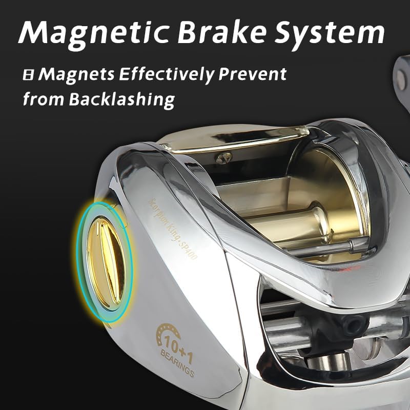 Miniatura 2 de HAUT TON Carrete de pesca Scorpion King Baitcaster, serie 300, carrete de baitcasting con marco de aleación de magnesio, 10+1BB, potencia de