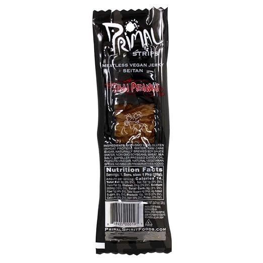Primal Strips Meatless Vegan Jerky Seitan Thai Peanut