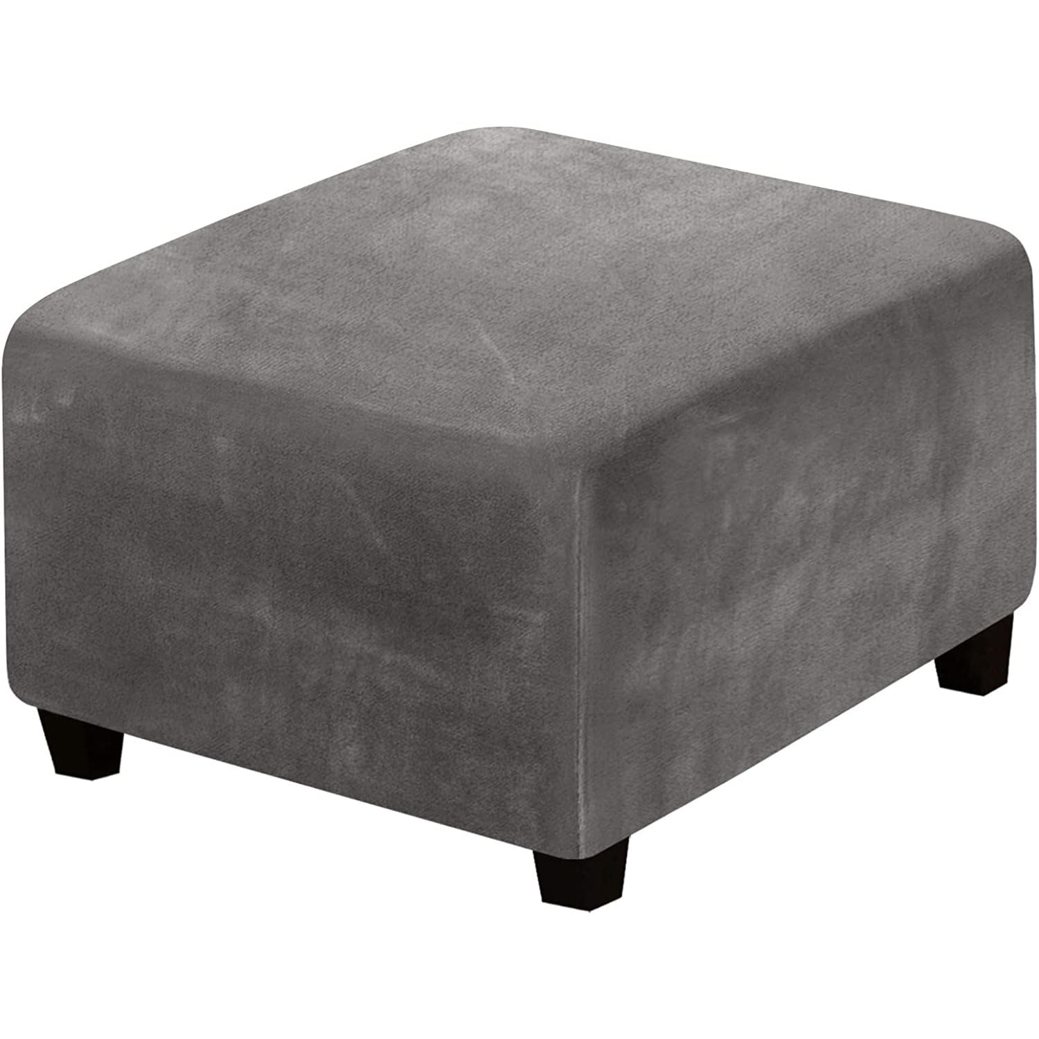 Lenurecg Ottoman Cover Washable, Square Footstool Cover, Super Soft Pouffe Cover with Elastic Bottom, Stretch Sofa Slipcovers Protector Cover, Ottomans Stool Covers,Grey,L