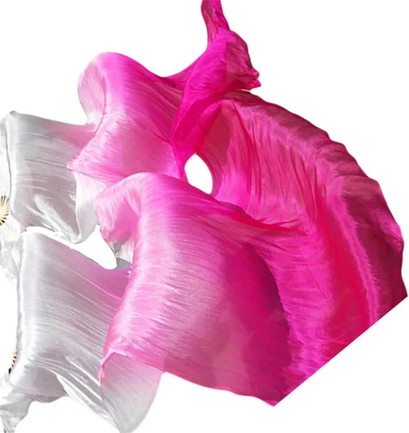 1Pair Belly Dance Real Silk Long Fans Handmade Gradient Color Dance Fans