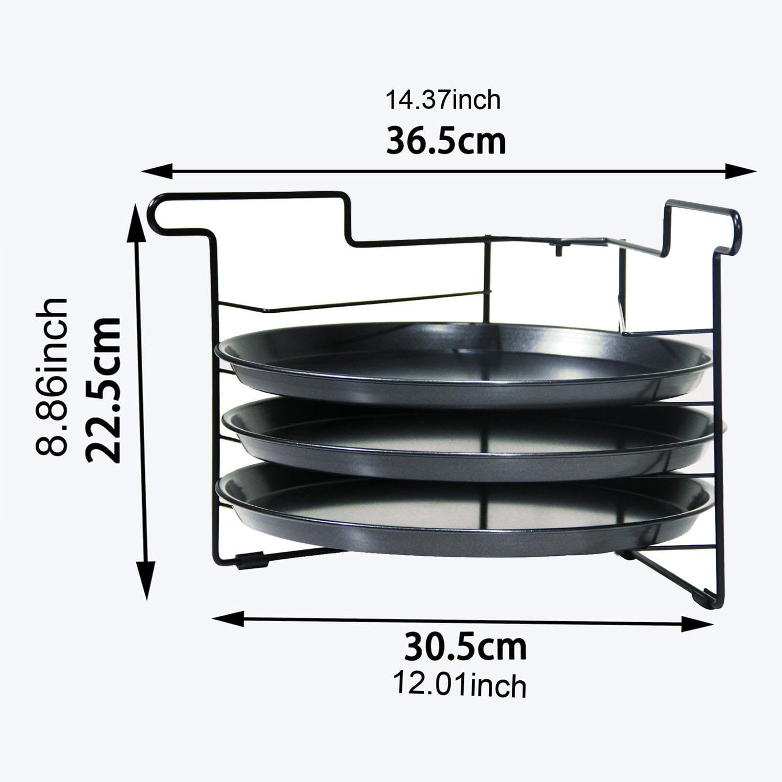 Pizza Rack Présentoir Multifonction pour Pizza avec Plateau de Cuisson Empilable Grille Perforée Stable en Fer Support pour Pains Tartes et Gâteaux Ad, with 3pcs 11 Po Pan