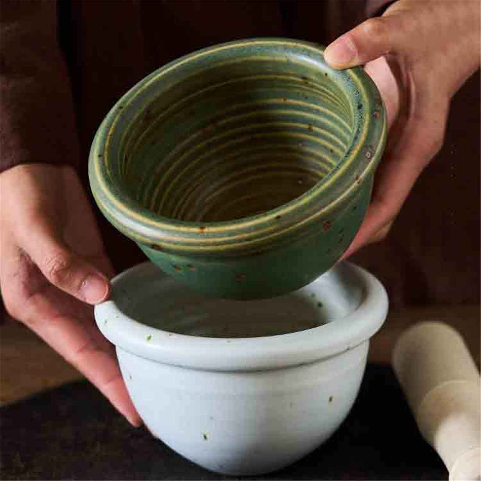Mortaio e pestello da cucina in ceramica for spezie ed erbe aromatiche Salse(Bianco)