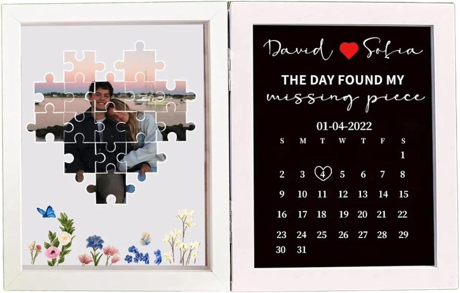 The Day I Found My Missing Piece Puzzele Photo Frame Custom Double Frame with Couple Picture Personalized Couple Photo Picture Frame Gift for Girlfriend Valentine Anniversary (Double Frame)