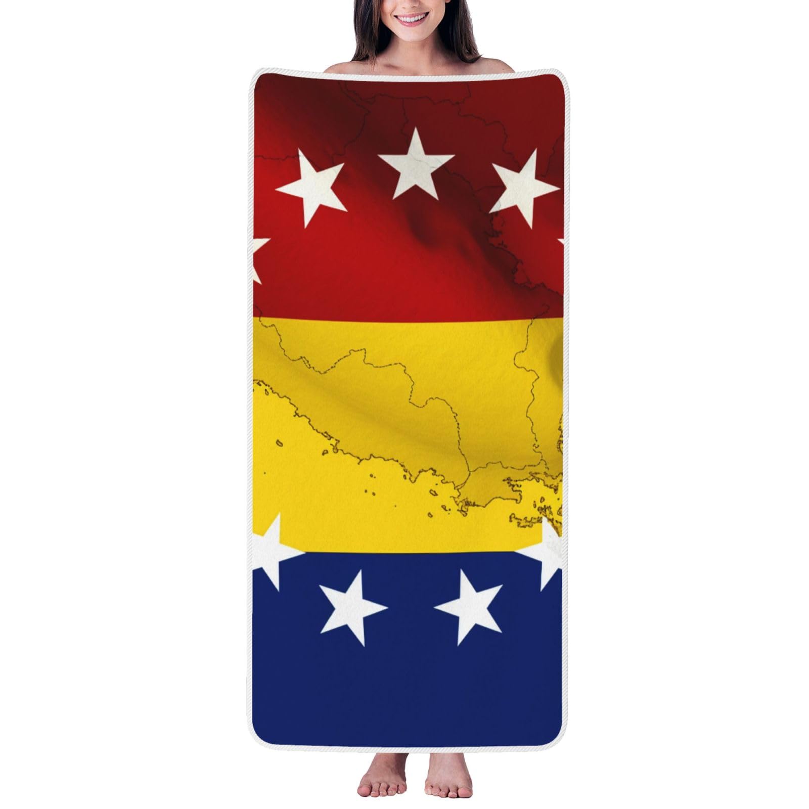 WPKJU Venezuela Flag Printed Bath Towel with White Edging - 27x55 in Soft Extra Absorbent Coral Velvet Shower Towels for Bathroom
