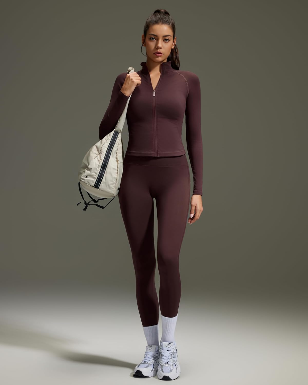 OMKAGI Workout Sets for Women Booty Leggings Matching Zipup Jacket Gym Outfits with Pockets - Image 2