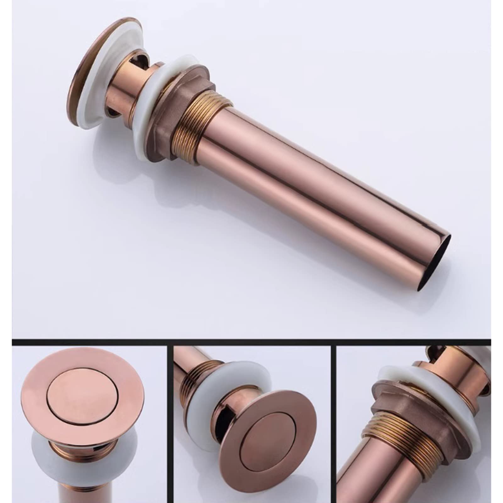 Ablaufgarnitur Waschbecken Pop Up,Roségold,Ablaufgarnitur Pop Up,Universal Ablaufgarnitur Waschbecken,Kein Überlaufloch,Messing-Korrosionsschutz- Und Frostschutz-Ablauf,Roségold C