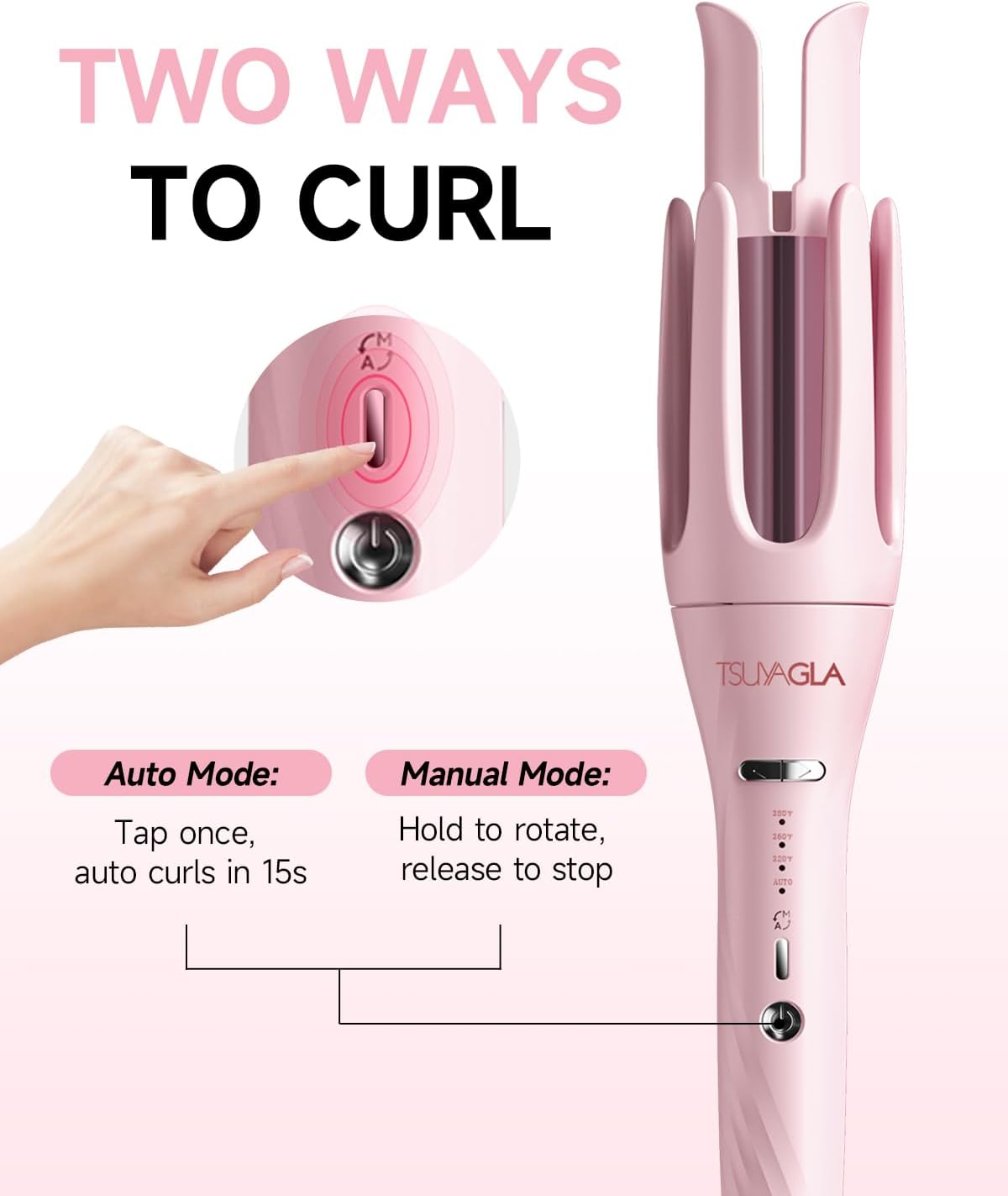 3 in 1 Automatic Curling Iron, Hair Curlers with 3 Curling Barrels (1" - 1.25" - 1.5"), Rotating Curling Iron with 3 Temp, 2-Way Rotation, 10S Fast Heating, Anti-Scald, Dual Voltage, Pink - Image 3