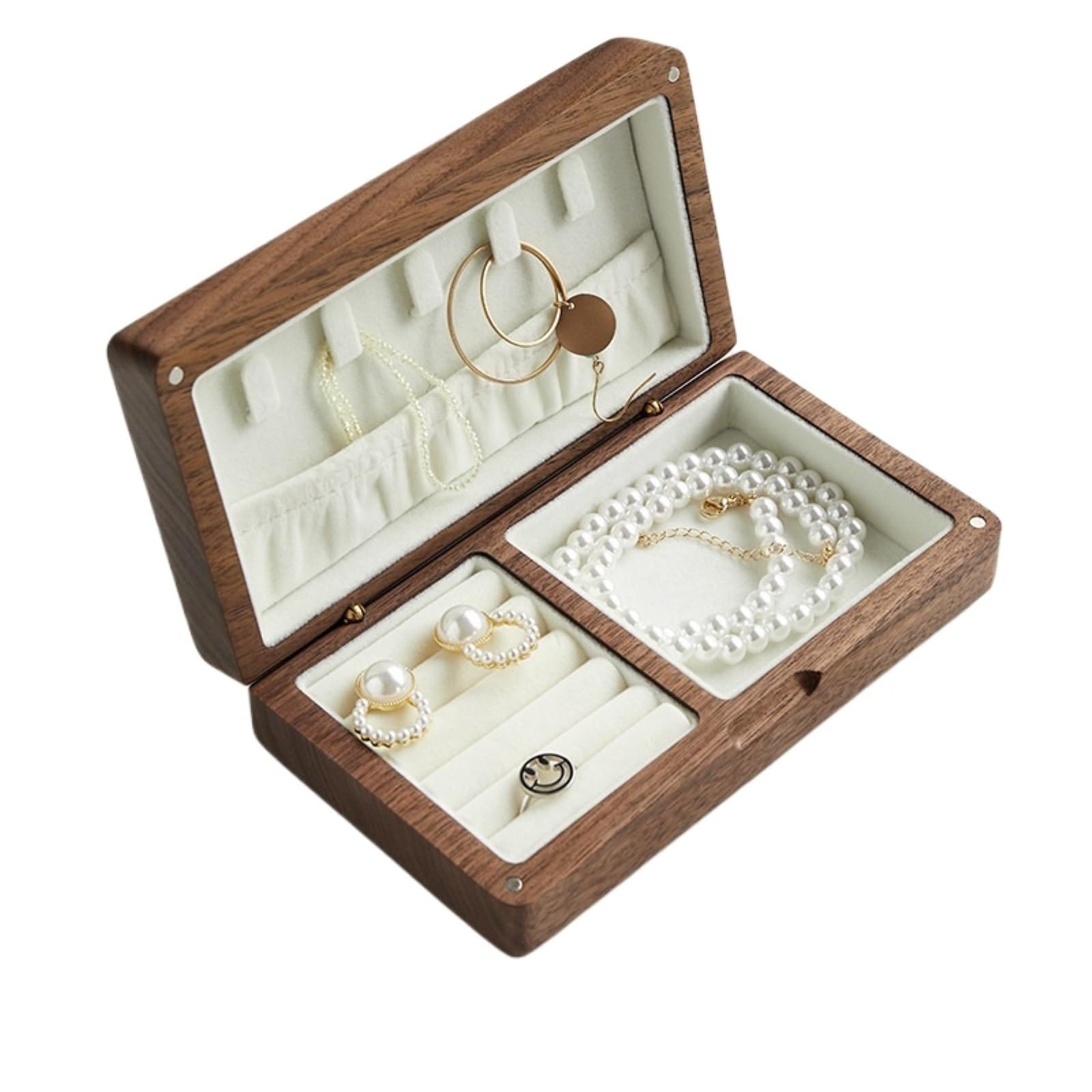 Joyas Caja Gabinete De Joyería Madera Maciza Caja Almacenamiento Anillos Y Pendientes Aniversarios(Brown1)
