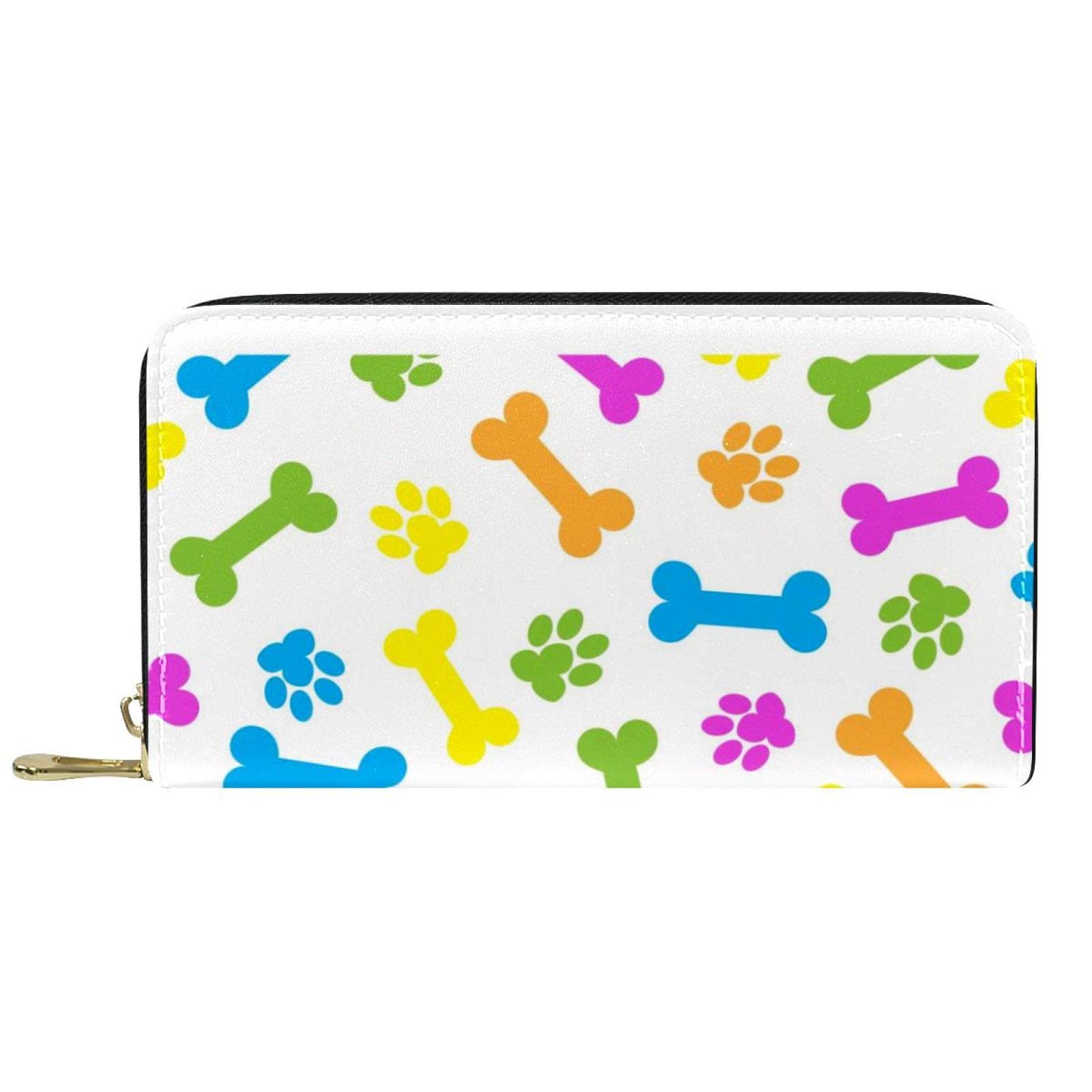 Cartera de cuero con cremallera larga con patrón de huesos, Varios colores, 20.5x2.5x11.5cm/8.07x1x4.53 in, Classic