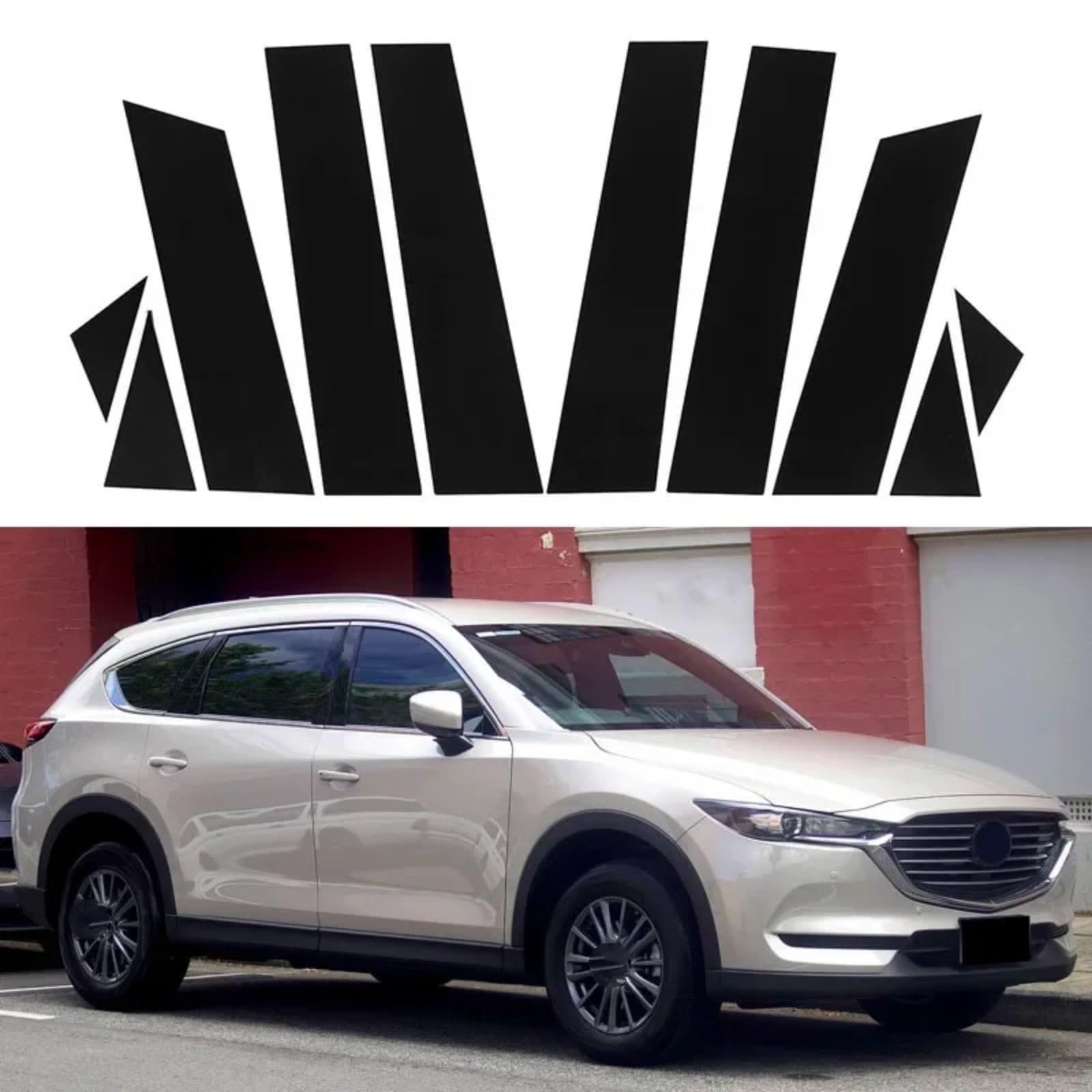 Do Mazda CX-8 2018-2023, osłona na kolumny drzwi i okna, naklejka na listwę ozdobną, naklejka na kolumnę środkową, okładziny kolumn drzwi i okien