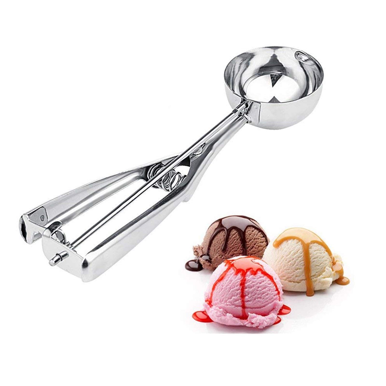 Ice Cream Scoops Stainless Steel Cookie Scoops Ice Cream Scooper with Trigger Meat Ballers Potato Mashers Melon Ballers Spoon (Silver, M)