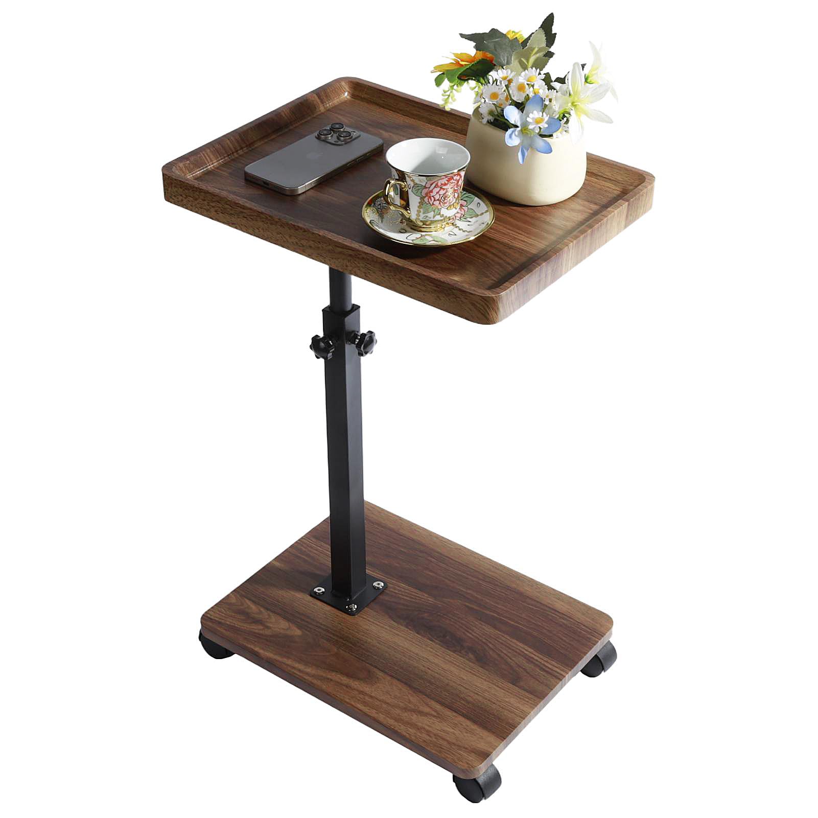 C Table End Table Adjustable Height 360ยฐ Swivel TV Tray Table With Wheels