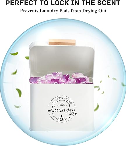 Miniatura 3 de Soporte para cápsulas de lavandería con tapa con bisagras, contenedor de metal que ahorra espacio para decoración de lavandería, organización y