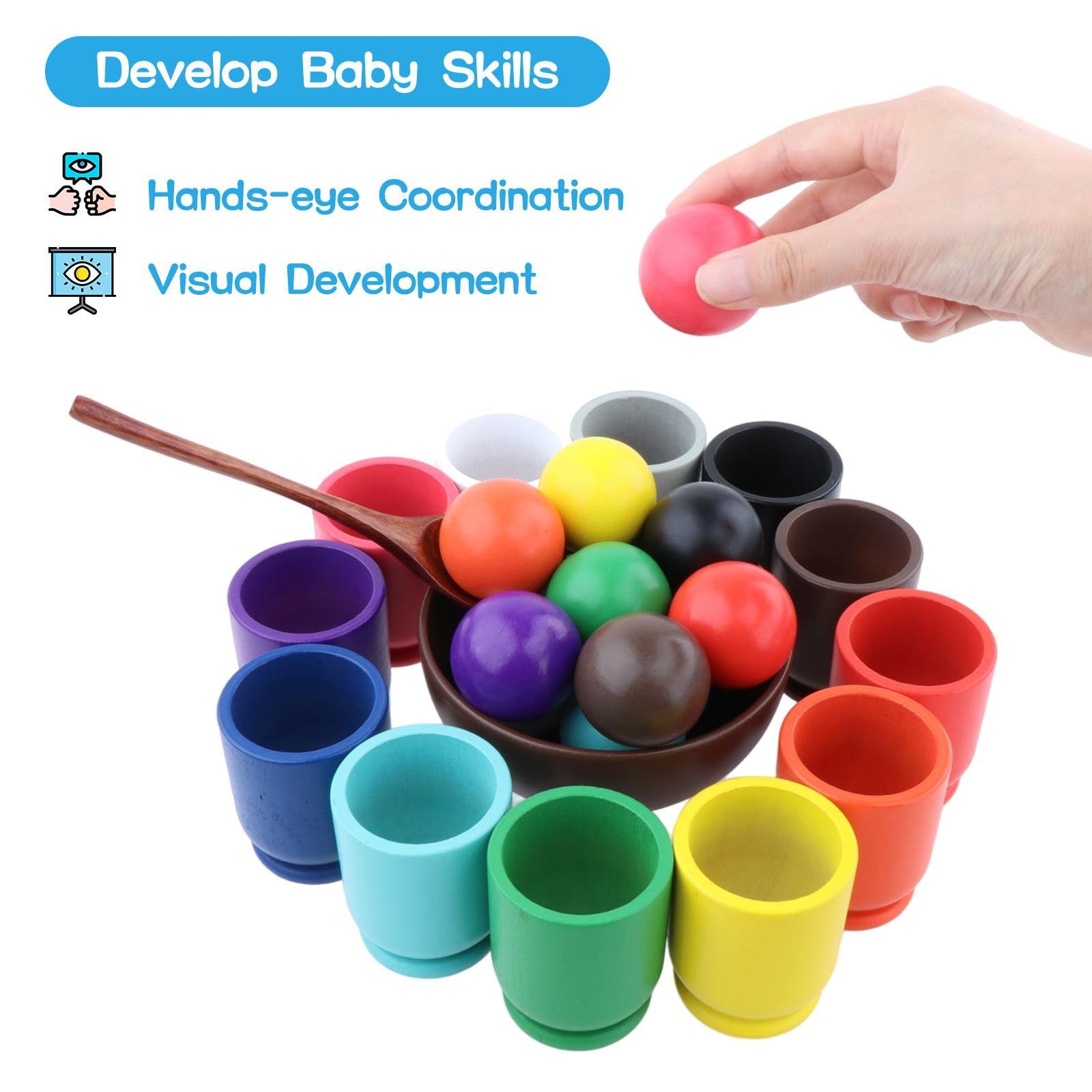 Juego de Clasificación de Bolas de 12 Piezas en Vasos, Juguete de Madera, Juego Educativo, Clasificación por Colores, Juego de para Niños,