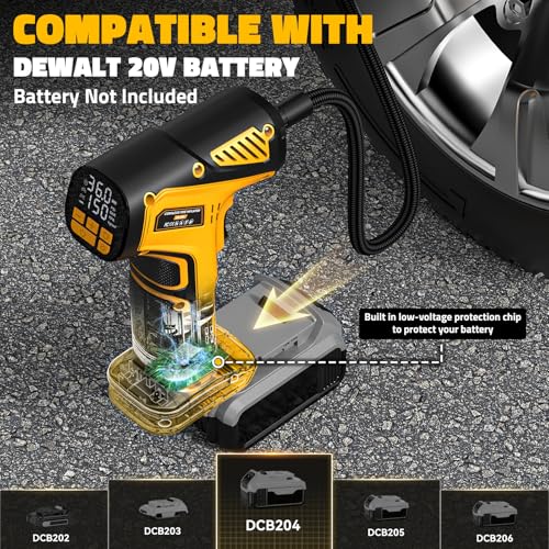 Image of DIYtoolifz 150PSI Tire Inflator Portable Air Compressor: Cordless Air Pump Compatible with Dewalt 20V Battery - Car Tire Pump with Digital Pressure Gauge & LED Light for Auto, Motorcycles (Tool Only)