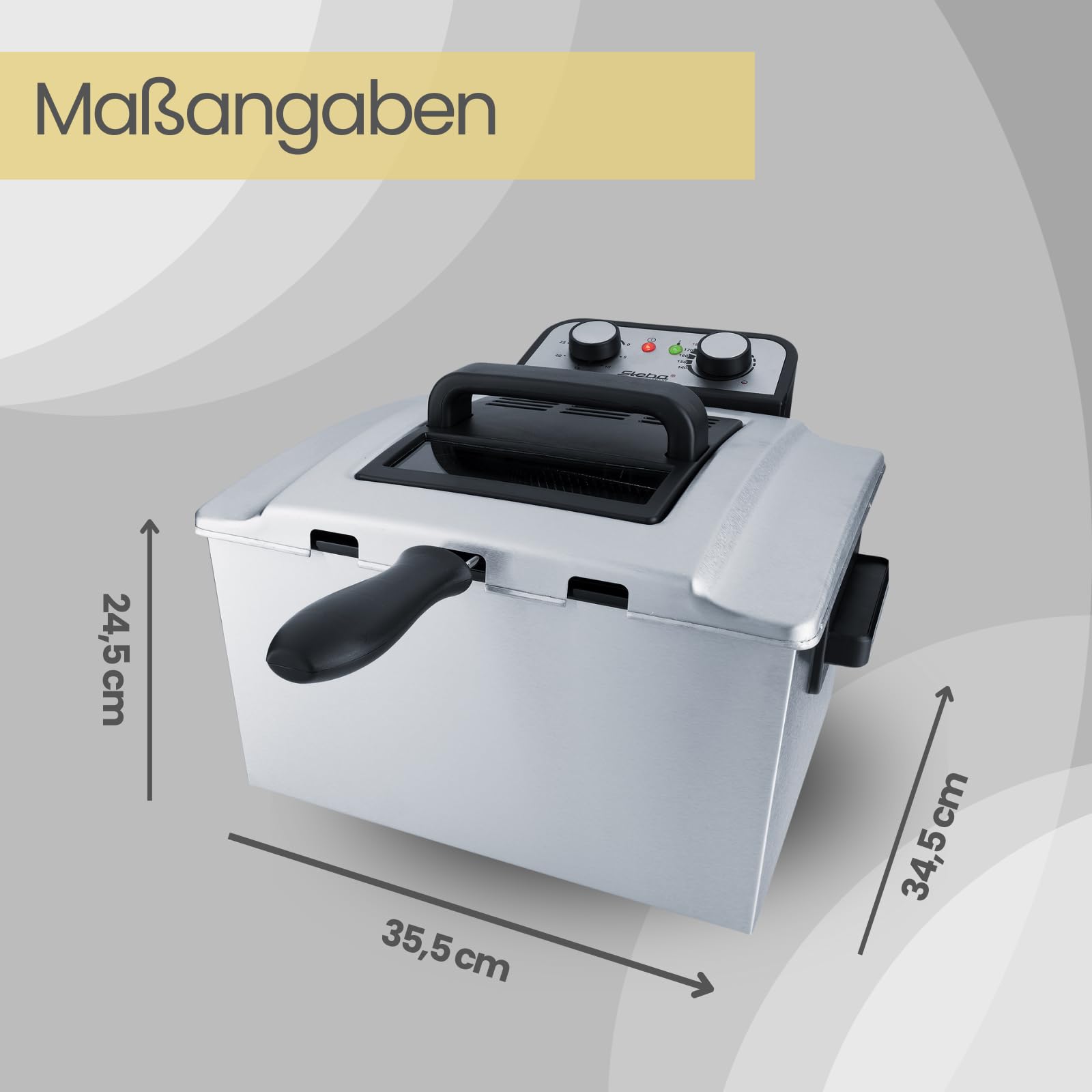 Steba Fritteuse aus Edelstahl DF 300 | 5 Liter für bis zu 1,5 kg | Fritteuse mit Fett, XXL Frittierkorb, 3 Körbe | Deep Fryer für Zuhause, Friteuse mit entnehmbarem Behälter