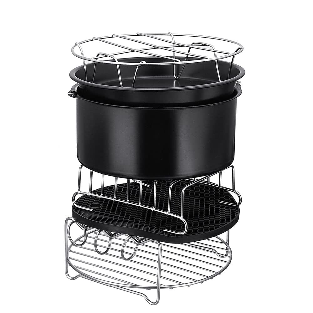 9 Pollici Accessori Friggitrice Ad Aria 12 Pz Adatto A Tutte Le Friggitrici Ad Aria Dei Marchi 5.3QT-6.8QT-Up Compreso Il Fusto Della Torta, Pizza Teglia, Tappetino in Silicone, Supporto in Metallo
