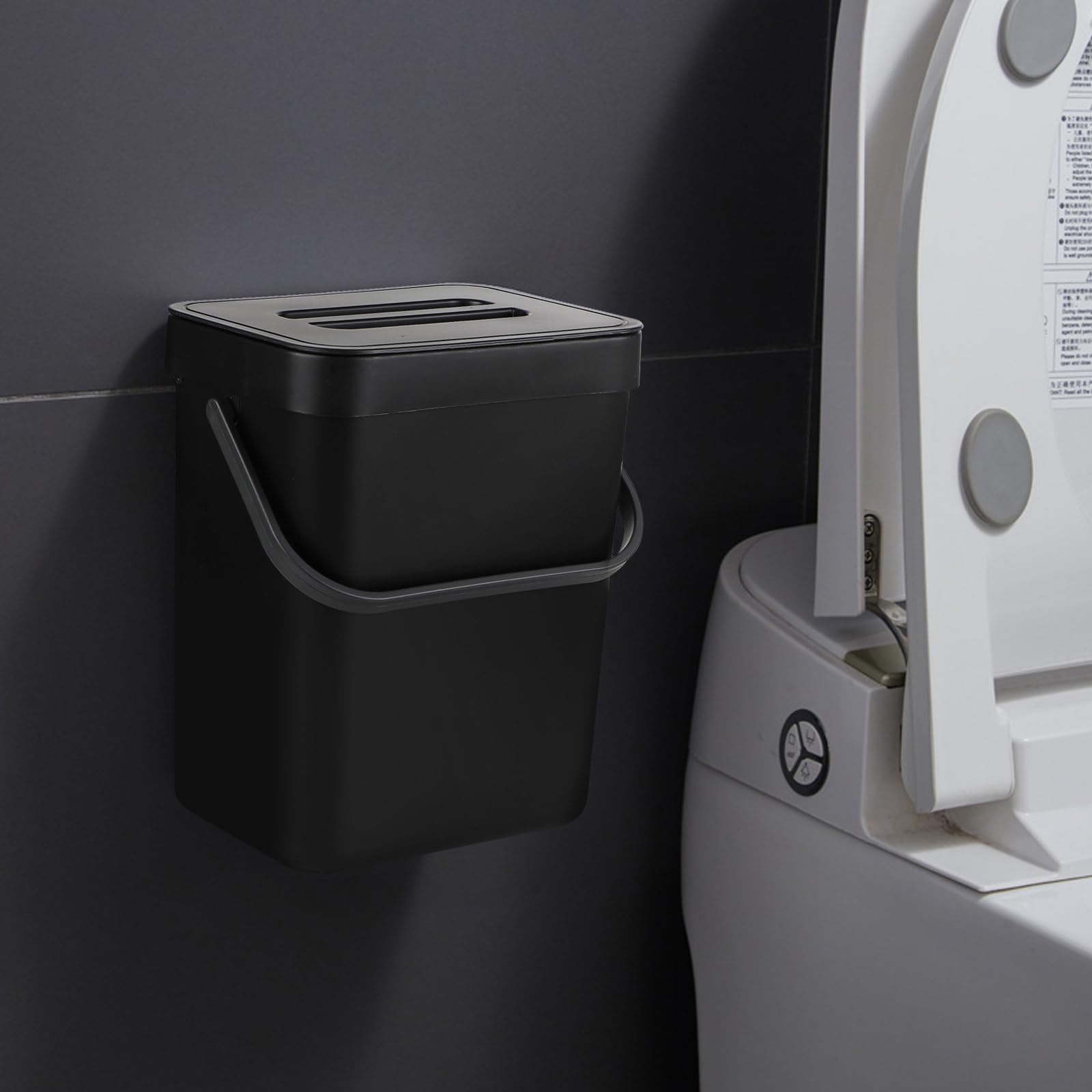 lalago Secchio per il compost da cucina (5L+3L), Bidone per rifiuti organici sospeso, Contenitore sospeso con coperchio per cucina, bagno, auto, ufficio, camera da letto (Nero)