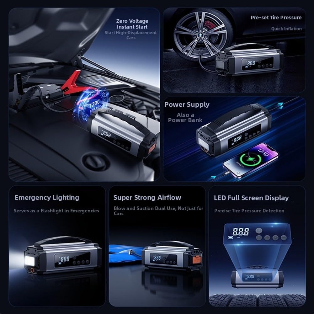 Gonfleur Pneus pour voiture 8000mAh Démarrage pour urgent Gonfleur