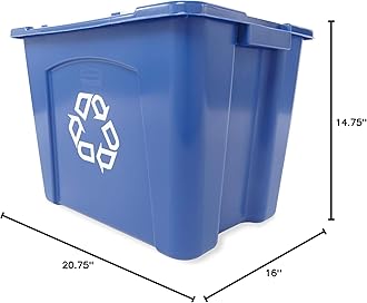 Rubbermaid Commercial Products, Recycling Bin/Box, Stackable, 14 GAL, Blue, for Indoors/Outdoors/Garages/Homes/Commercial Facilities