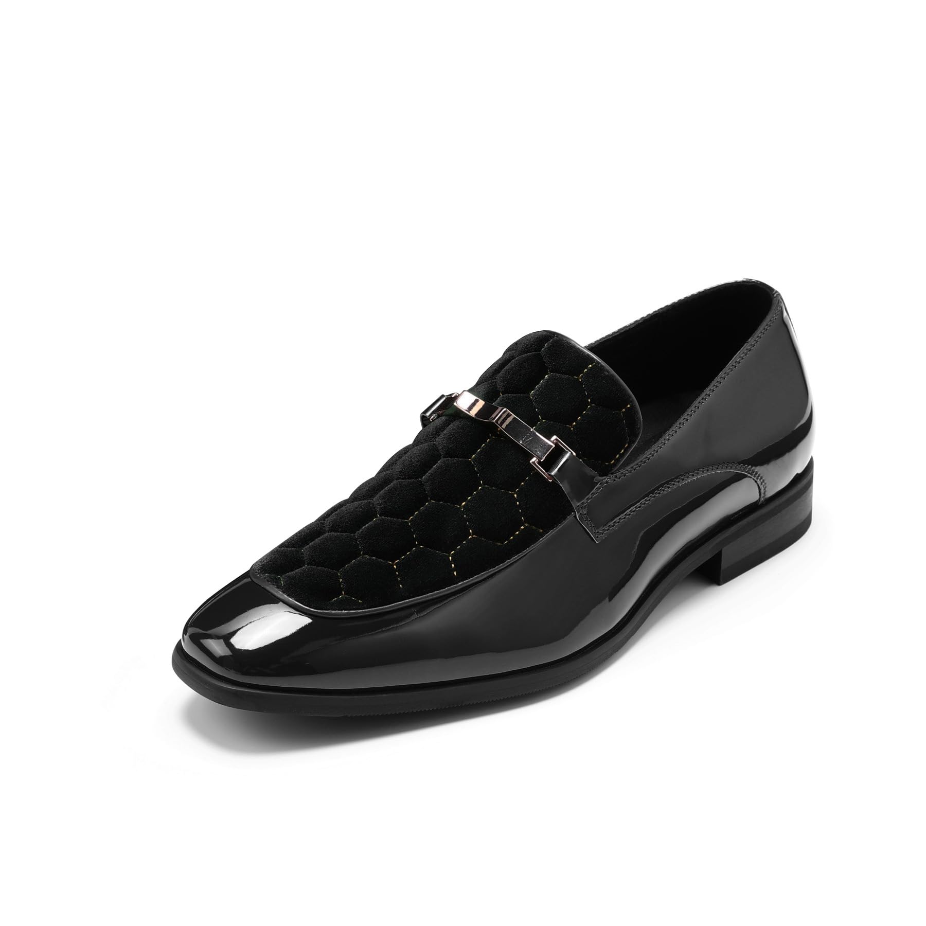 YFFUSHI Mocasines Hombre Cuero PU Brillante Terciopelo con Hebilla Metálica Zapatos Elegante Comfort Slip On Loafers Cena Traje