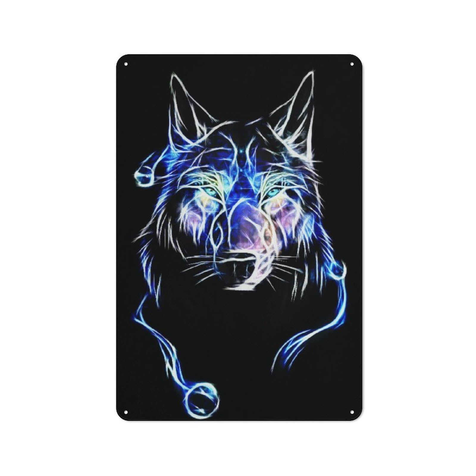 Junmoney Wolf Fractal Tin Wall Plaque 30X20cm With For Hallway Wall, For Home Interiors, Feature Walls And Decorative Displays